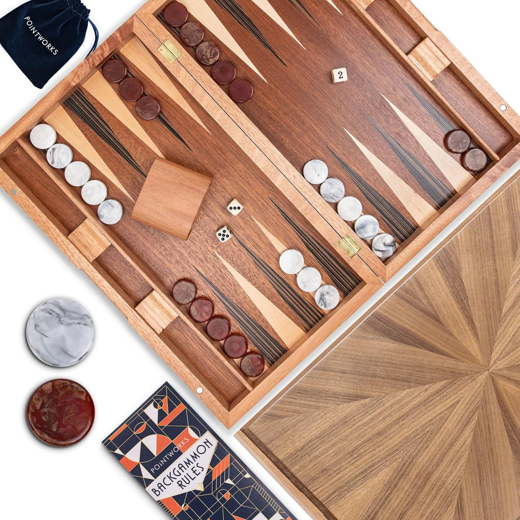 17 Inch Backgammon Sets for Adults. Beautiful Wood Inlaid Backgammon Board Game Set with Unique Checkers & Dice.