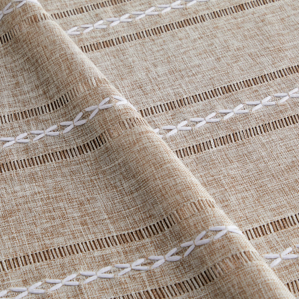 Hemstitched Striped Boho Table Cloth, 60 Inch Round Natural