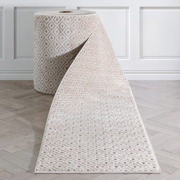 Custom Size Hallway Stair Runner - Choose Your Length - Piano Beige Tribal Diamond Geometric 26 Inches Wide x 25 Feet