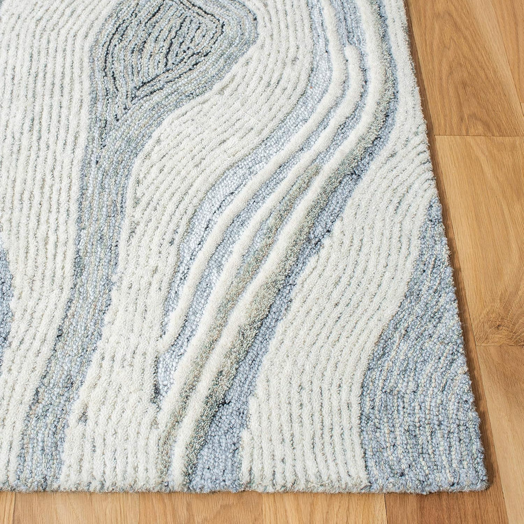 Fifth Avenue Area Rug - 10' x 14', Grey & Ivory, Handmade Mid-Century Modern Abstract New Zealand Wool