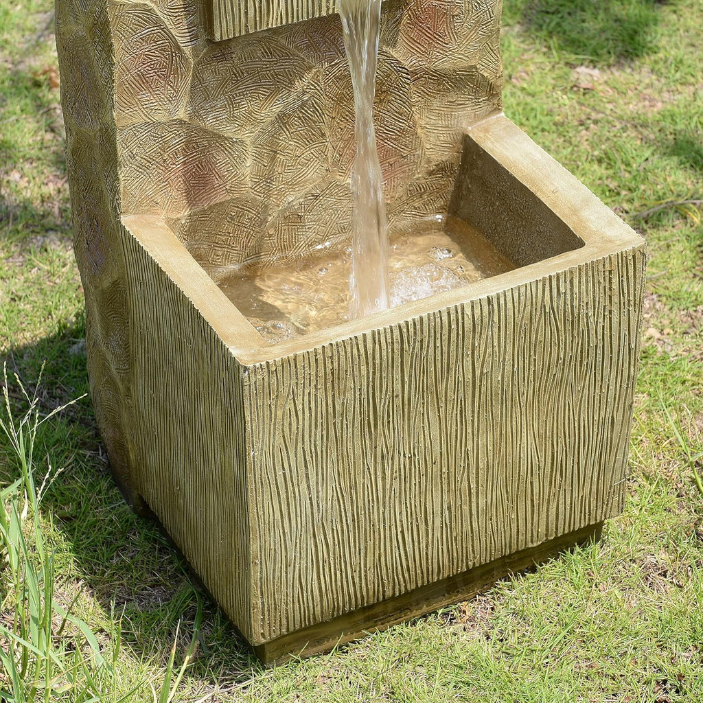 Spa Waterfall Outdoor Water Fountain - LED Light with Adjustable Flow & Electric Pump, Brown