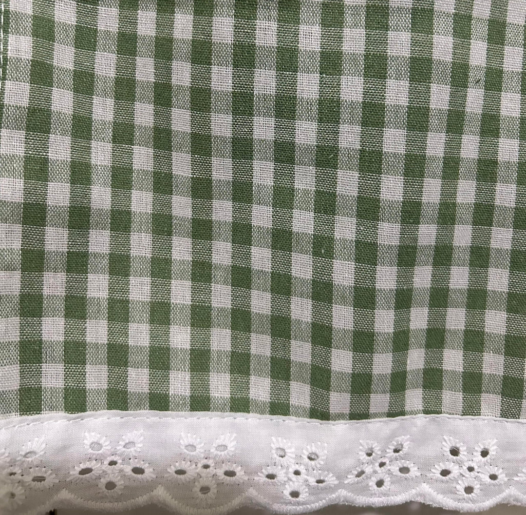 Short Curtain for Small Window Cotton Farmhouse Rustic White Green Plaid Check Gingham White Lace Window Treatment