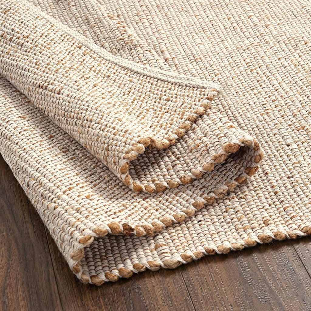 Jute Cotton Area Rug 9'x12' ft Large Rectangle Hand Woven Natural Farmhouse Rugs