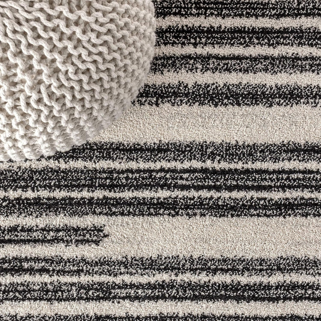 Khalil Modern Berber Stripe Cream/Black Indoor Area Rug, 8x10, Contemporary, Bohemian, Easy-Cleaning