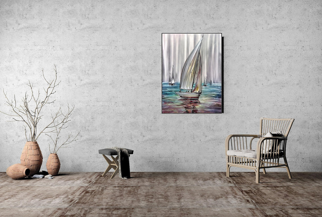 Sailboat Metal Wall Art - 24x16 Inch Vibrant and Colorful Aluminum Panel Painting, Lightweight and Easy to Install