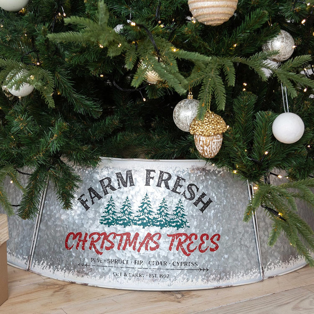 Galvanized Christmas Tree Collar - Oversized, Adjustable Metal Collar Ring for Large to XL Christmas Trees - Rustic