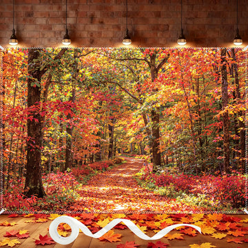 Fall Backdrops 10×6.5Ft with 100pcs Dual‐Color Maple Leaves for Photography