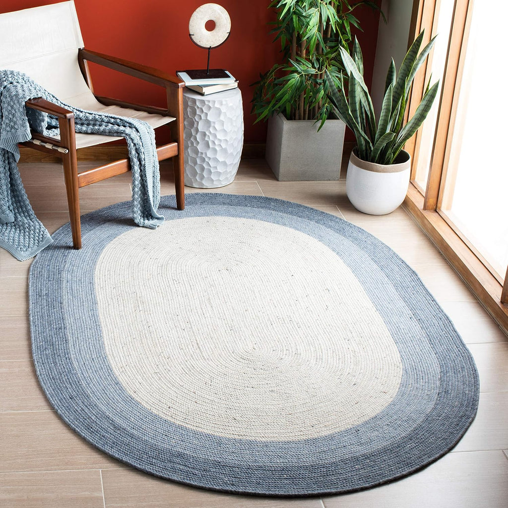 Braided Wool Oval Rug, Farmhouse Ivory & Blue BRD903M
