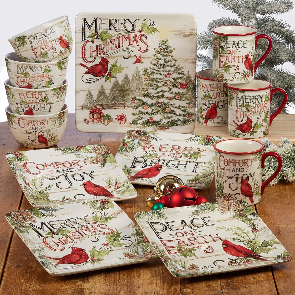 Evergreen Christmas Tree Cookie Jar - 64oz Ceramic Holiday Treat Canister with Vintage Charm, Snowy Branches &