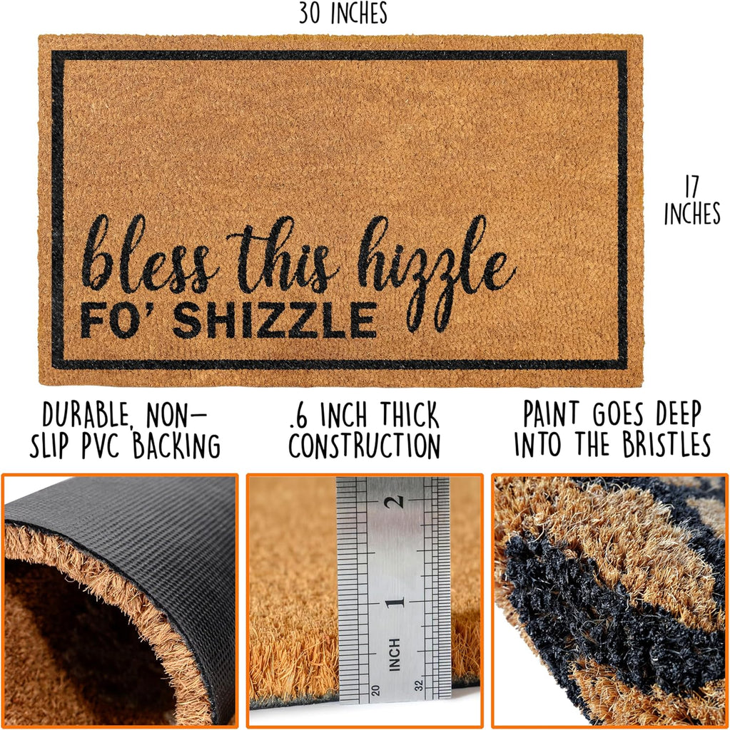 Bless This Hizzle Fo Shizzle Door Mat 30x17 Inch, Funny Welcome Mat Coir | Funny Home Decor, Fan-Inspired Design, Pop