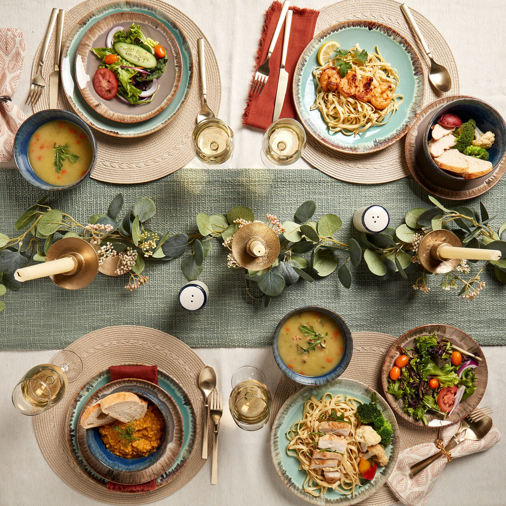 Gallery Tuscan Collection Reactive Glaze 12 Piece Stoneware Dinnerware Set Dining Kitchen Tableware Plates Bowls