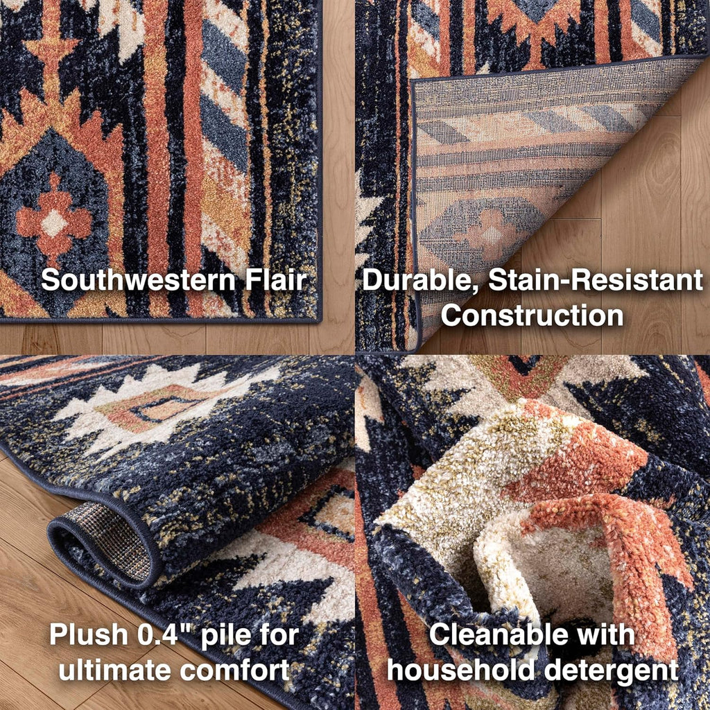 Lizette Dark Blue Traditional Medallion Area Rug