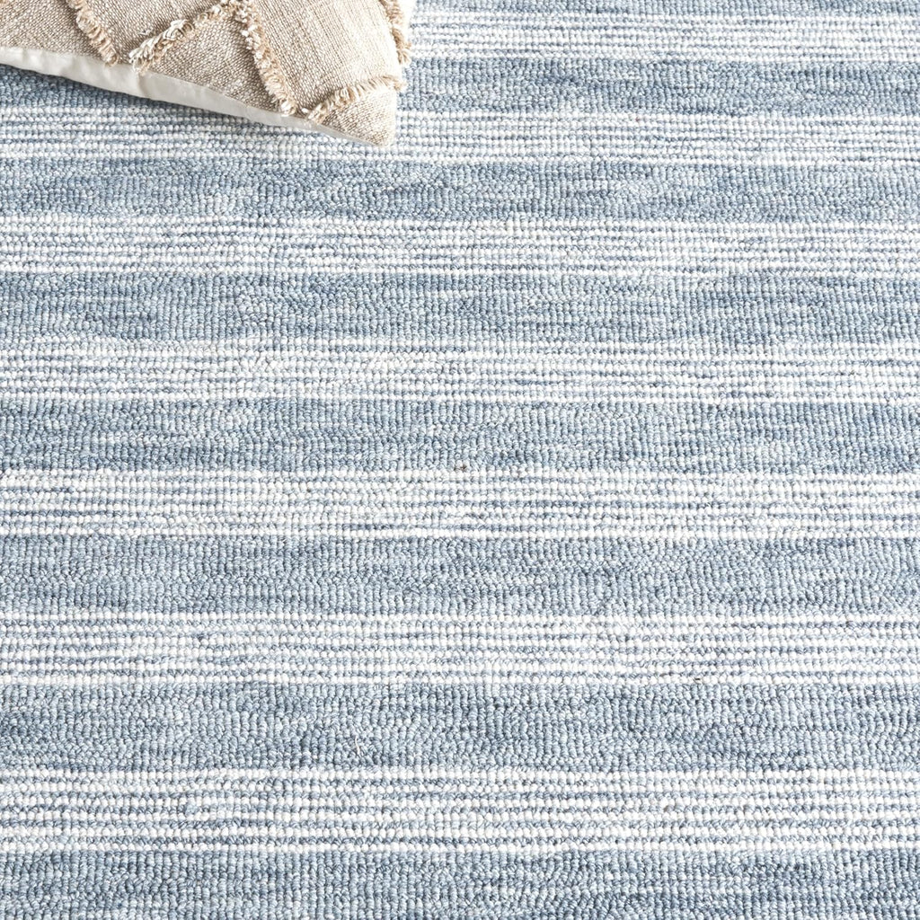 Pine Collection Area Rug - 2'3" x 8' Runner, Blue & Ivory, Handmade Wool, Stripe Pattern, Ideal, Foyer, Entryway
