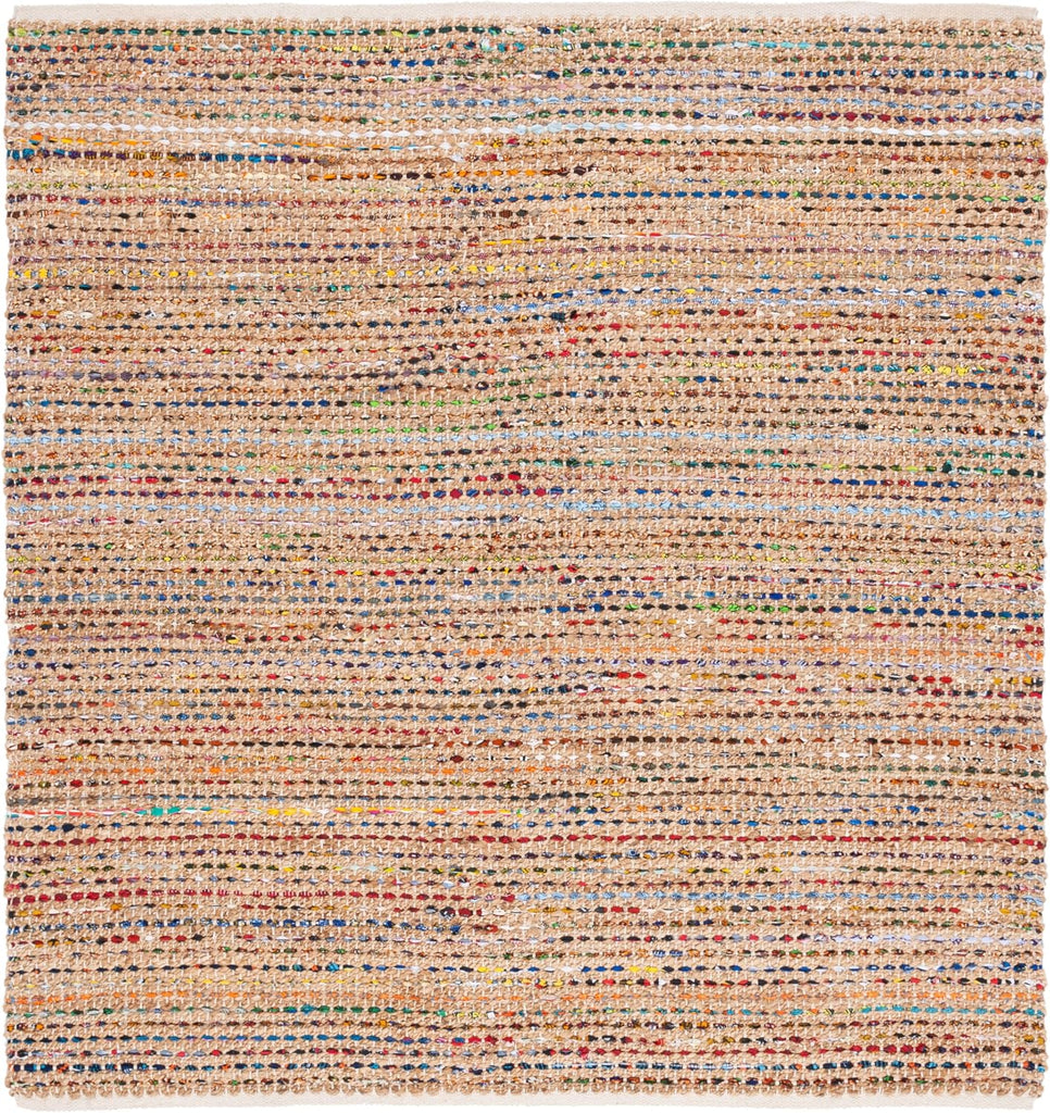 Cape Cod Collection Area Rug - 6' Square, Natural & Multi, Handmade Boho Braided Jute, Ideal for High Traffic Areas