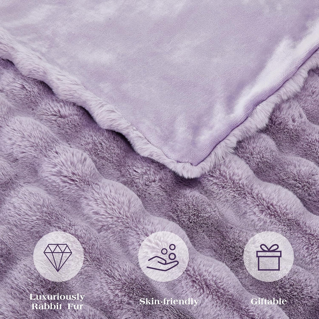 Soft Fluffy Oversized Bubble Faux Rabbit Fur Throw Blanket 60" x 70", Reversible Solid Thick Warm Fuzzy Blanket for