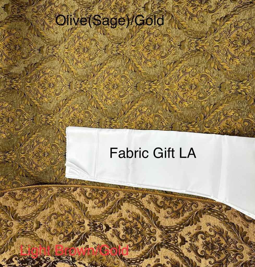 Damask Tapestry Chenille Fabric - Upholstery Fabric, 60" Width - Sold by The Yard (Light Brown/Gold)