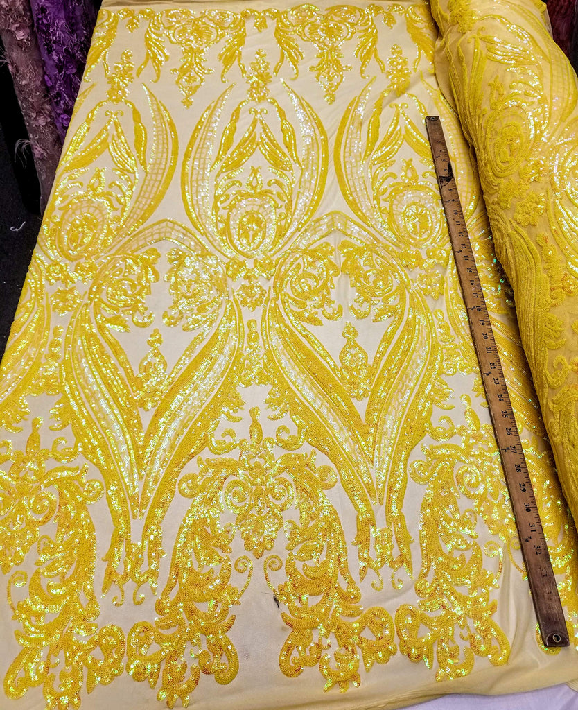 Iridescent Hourglass Design 4 Way Stretch Nylon Spandex Mesh Sequin Wedding Prom Fabric By The Yard (Iridescent