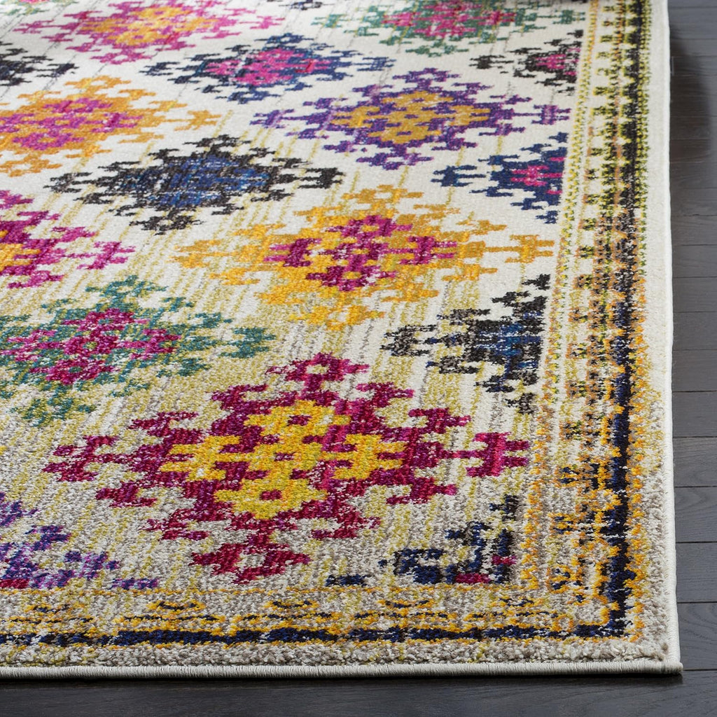 Monaco Collection Accent Rug - 4' x 5'7", Ivory & Multi, Boho Diamond Trellis Design, Non-Shedding & Easy Care, Ideal