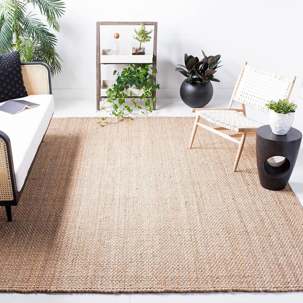 Area Rug 9x12 - Natural Fiber - Large - Natural Brown, Handmade Jute, Basketweave Design