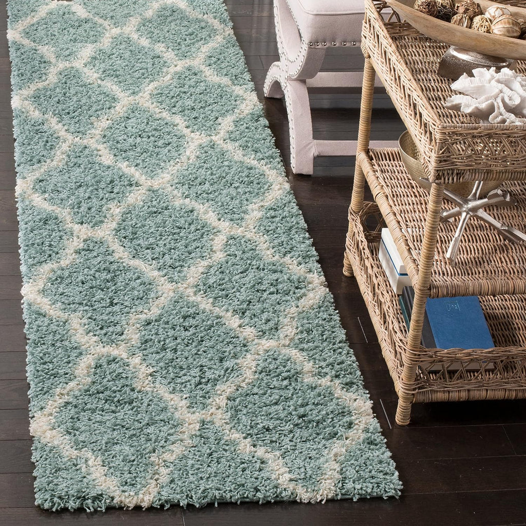 Dallas Shag Collection Area Rug - 6' Square, Seafoam & Ivory, Trellis Design, Non-Shedding & Easy Care, 1.5-inch