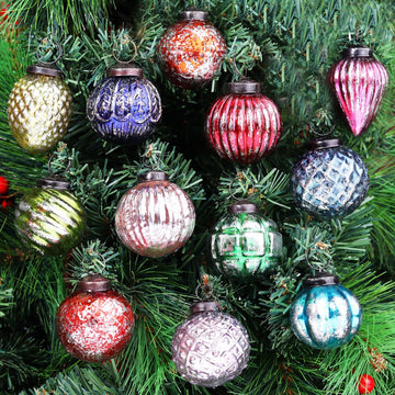 Retro Vintage Unique Large Christmas Ornaments Multi Glass Christmas Balls, Halloween, New Year, Valentine Day - Set of 12