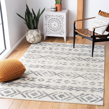 Tulum Collection Area Rug, Ivory & Grey, Moroccan Design, Non-Shedding & Easy to Clean, Ideal, Dining
