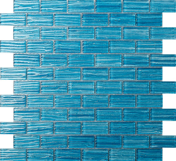 Bondi Blue Wavy Glass Mosaic Tile - Textured Subway Pattern, 12"x12" Waterproof Backsplash Tiles, Pool, Spa | 5-Pack