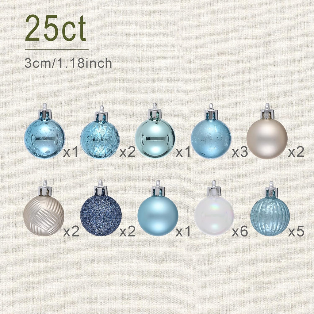Summer Ornaments for Tree, Shatterproof Ball Ornaments for Christmas in July Tree Decorations, 1.18 Inch Teal - Set of 25