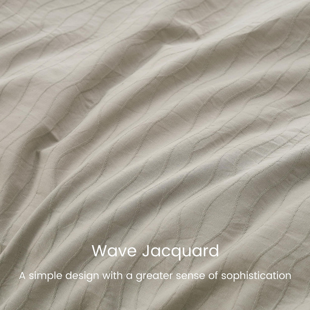 100% Washed Cotton Wave Jacquard Ripple Duvet Cover 3-Pieces Set, Solid, Boho Style, Comfortable