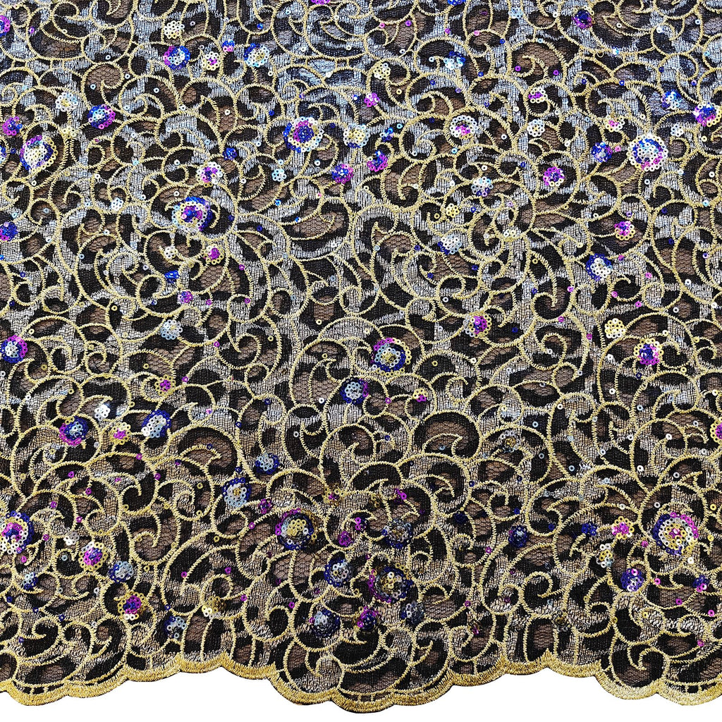 African Lace Fabric 5 Yards Gold Sequins Embroidery