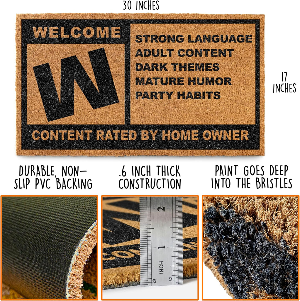 Gamer Mature Rating Door Mat Outdoor 30x17 Inch, Rated M Welcome Mat Coir | Funny Entryway Decor, Fantasy Fan Gift
