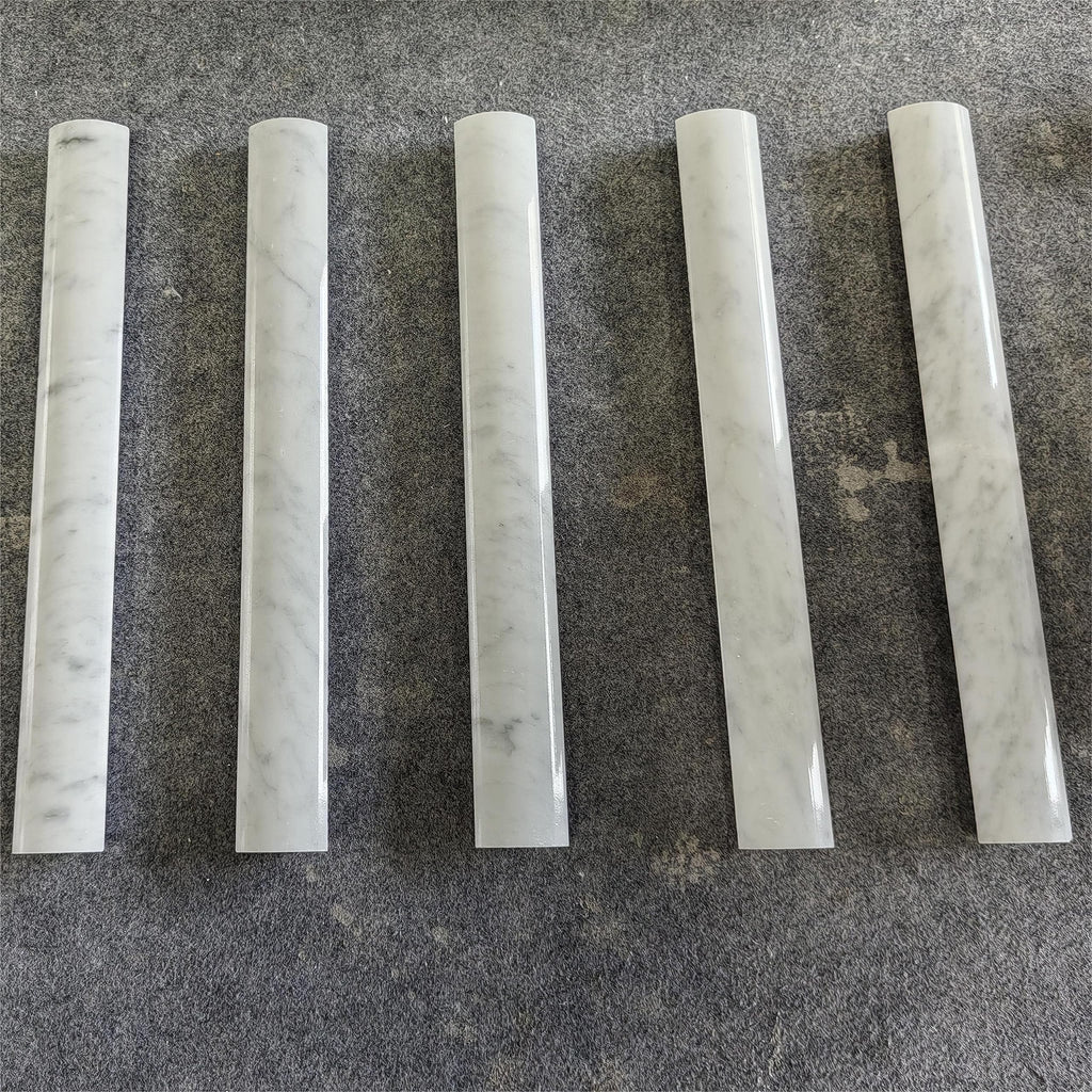Carrara 1" X 12" Marble Quarter Round Tile Liner, Edge Trim Molding for Shower and Backsplash, Bullnose Tile Trim