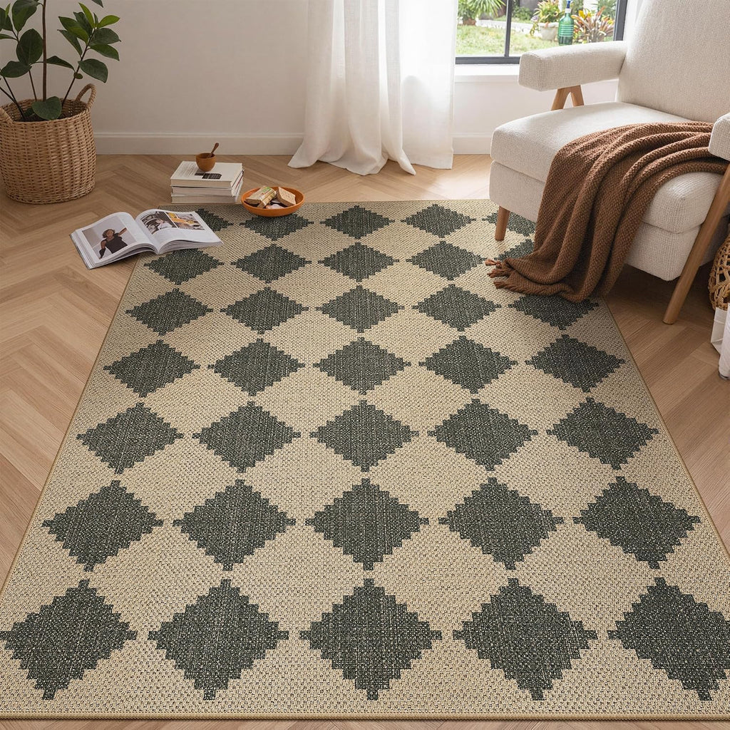Area Rugs, Washable Outdoor Checkered Non Slip
