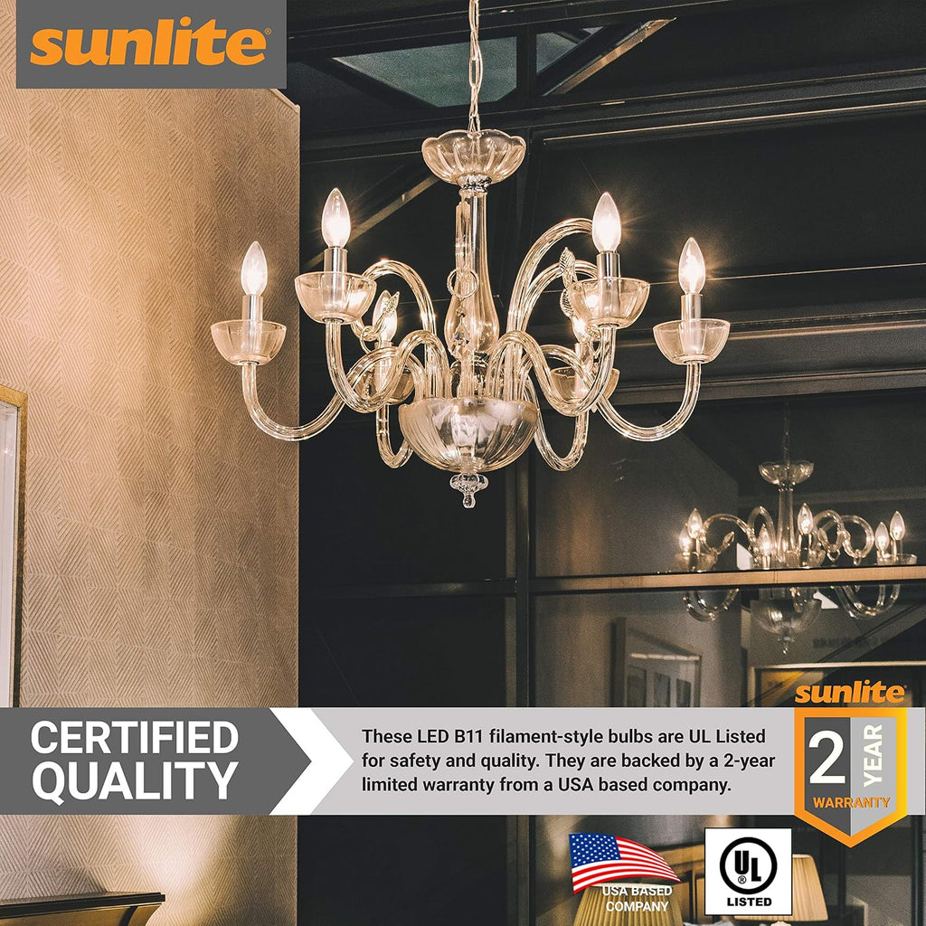 LED B11 Filament Style Chandelier Light Bulb Torpedo Tip 5 Watts (60 W Equivalent) Dimmable, 600 Lumens, Candelabra