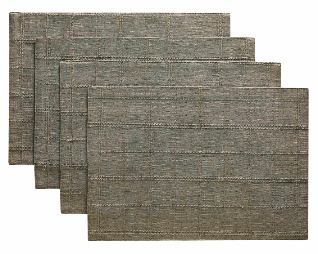 Linen Checked Farmhouse Placemats Set of 4, Olive 13x19in