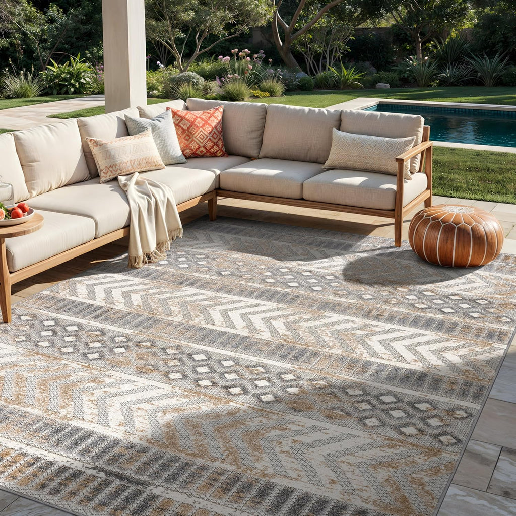 Tribal Stripe Indoor/Outdoor Area Rug, Beige