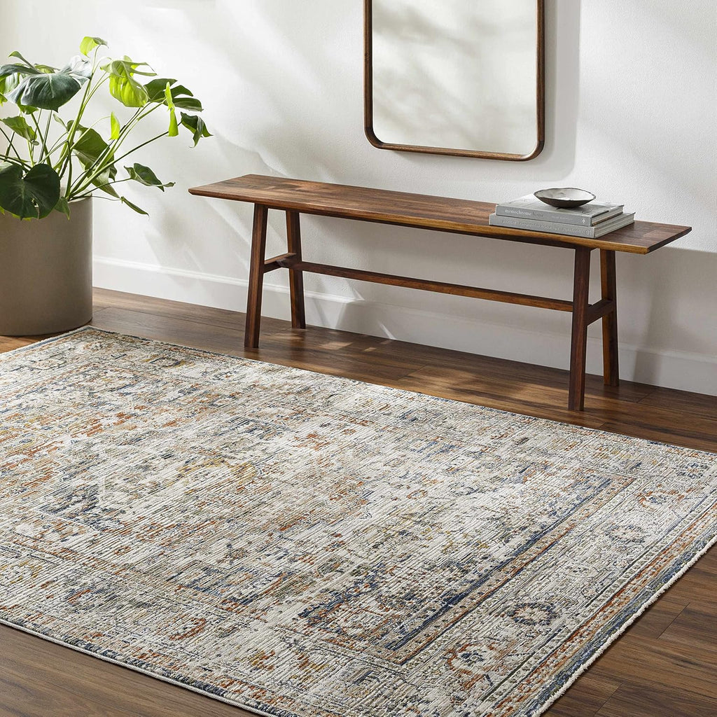 Ivory Medallion Traditional Area Rug Natural Gray Kazou Living Room Bedroom Dining Room Home Office Apartment