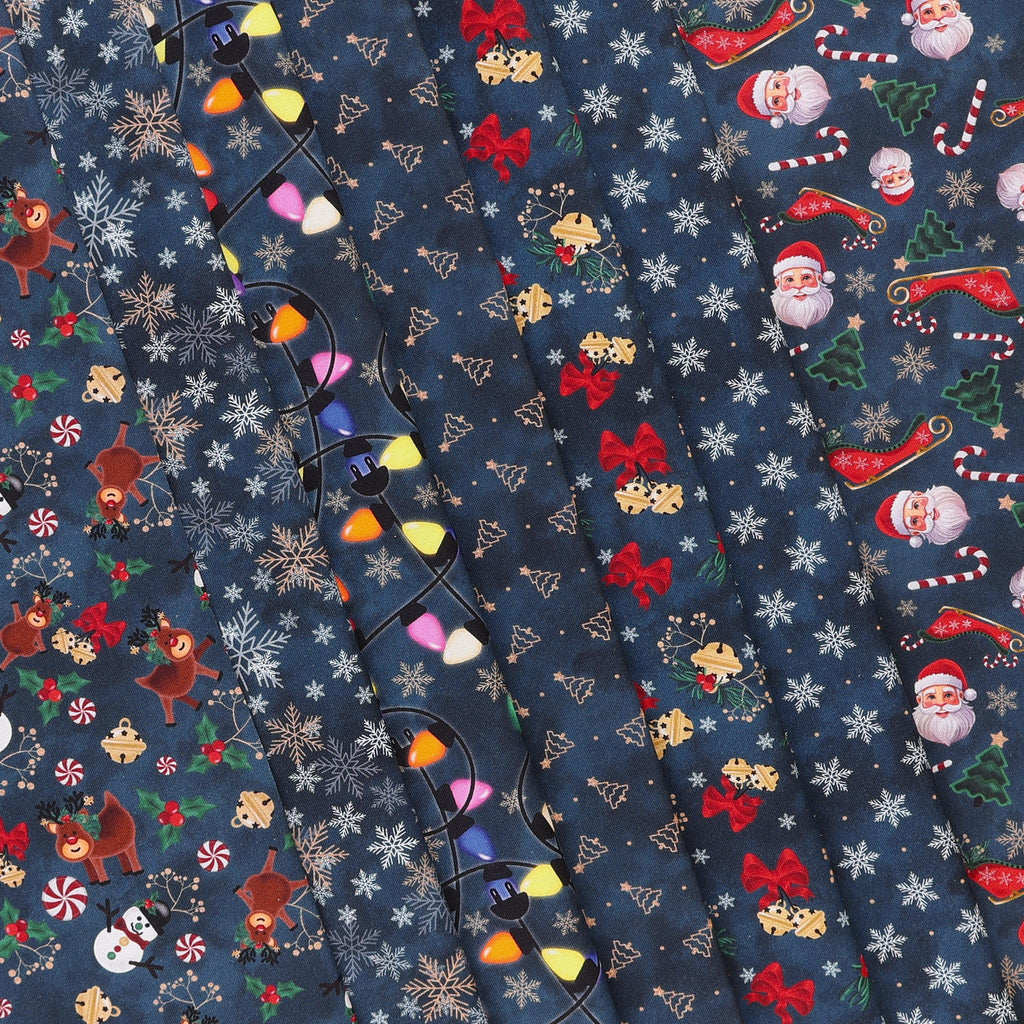 Deck The Halls Cotton Fabric, Falling Snow Dresden