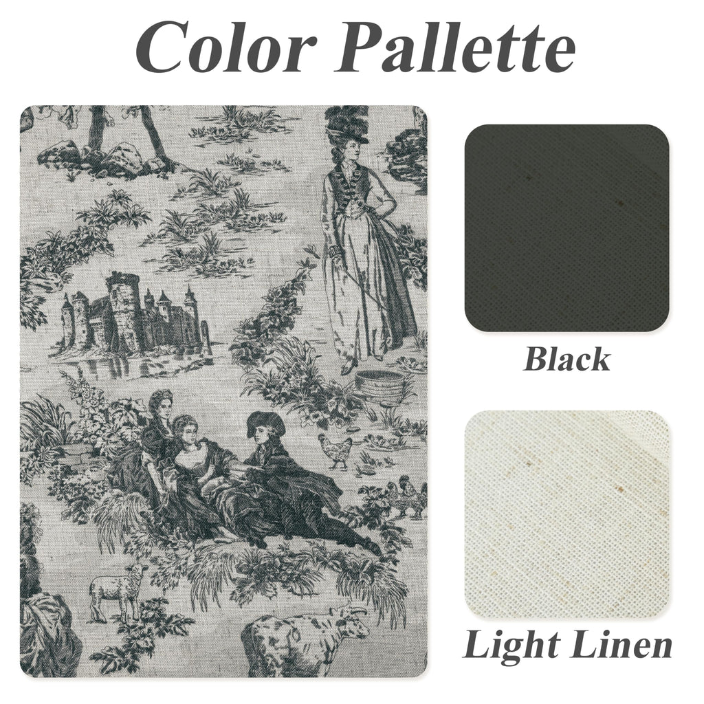 100% Blackout Curtains Toile Linen Back Tab, W52xL84, Black