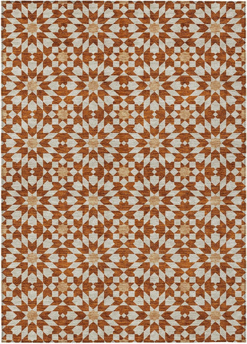 3' X 5' Orange Beige and Copper Floral Medallion Washable Indoor Outdoor Area Rug