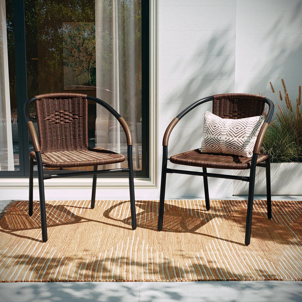Brown PE Rattan Stackable Patio Dining Chair, 4-Pack