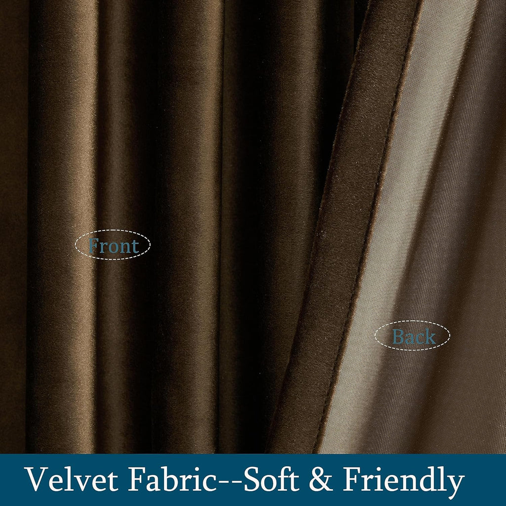 Brown Velvet Curtains 96 inch Long,Set of 2 Panels Blackout Rod Pocket Back Tab Window Treatment Room Darkening Heavy