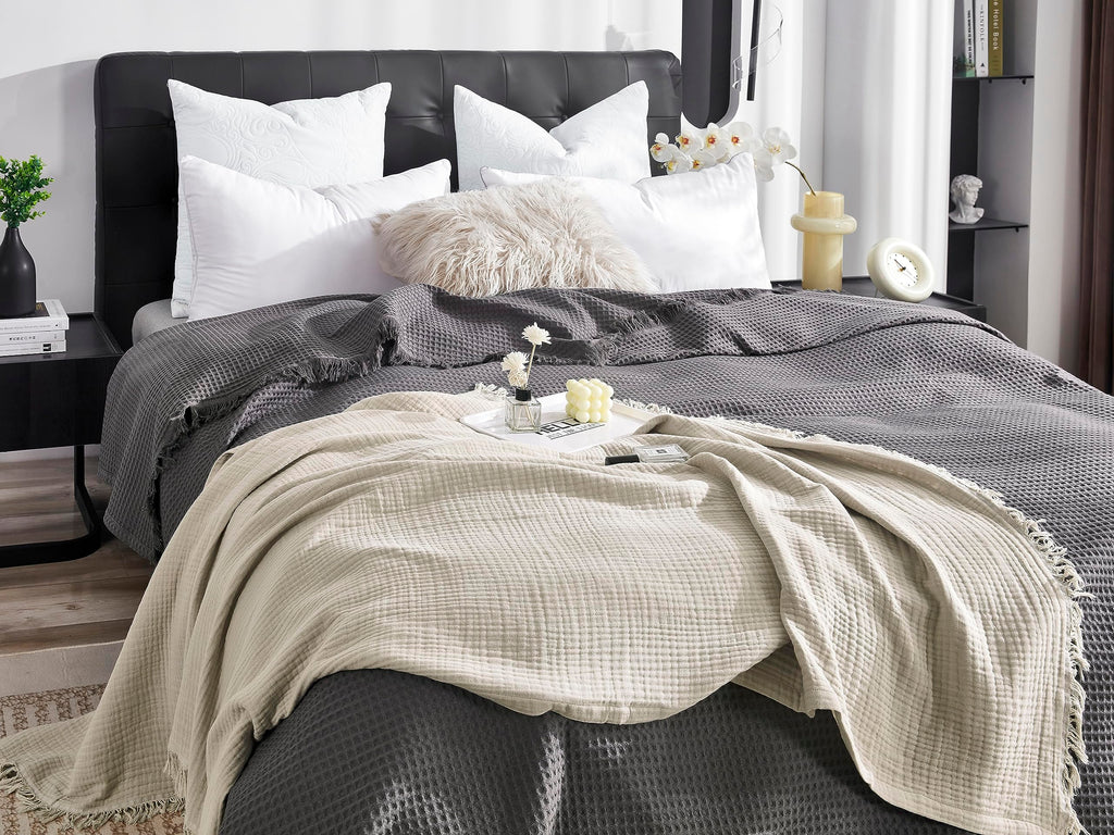 100% Organic Cotton Throw Muslin Blanket, 50"x60", Oatmeal Khaki