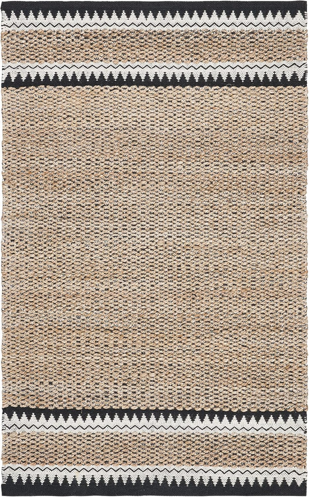 Natural Fiber Collection Accent Rug - 4' x 6', Natural & Black, Handmade Farmhouse Boho Coastal Rustic Jute, Ideal