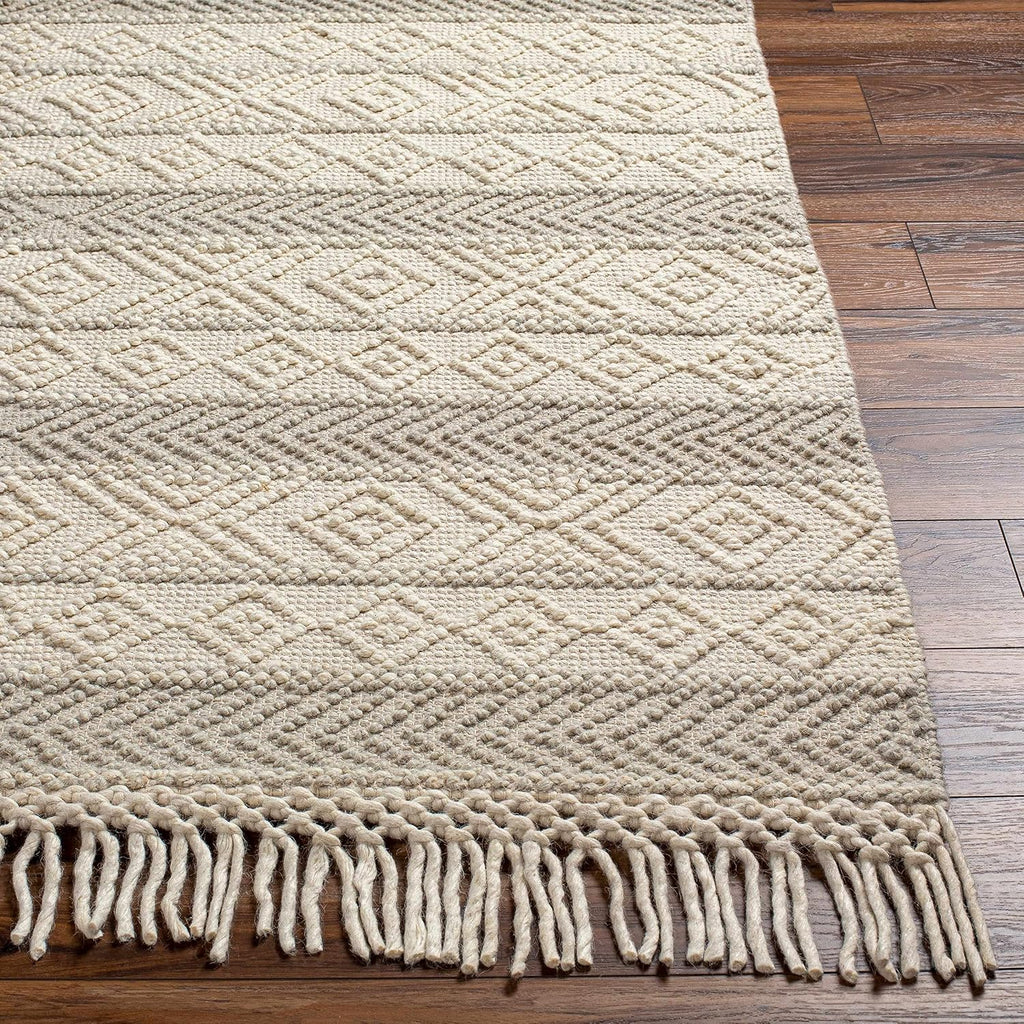 Ummi Wool Hallway, Kitchen Runner Rug - Geometric Striped Diamond Border - Traditional Transitional Scandinavian