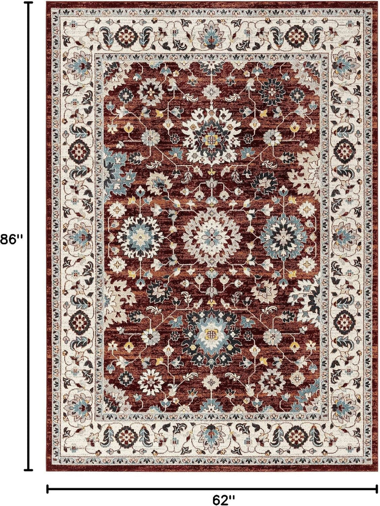 Everwash Treasure Lina Traditional Medallion Machine Washable Area Rug, Red/Ivory, 5'2"x7'2"