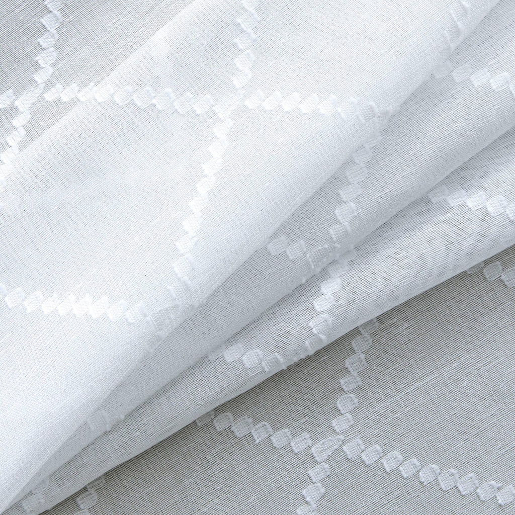 White Sheer Curtains 63 Inch Length, Lattice Diamond Pattern Light Filtering Non See Through Curtains Dining Room
