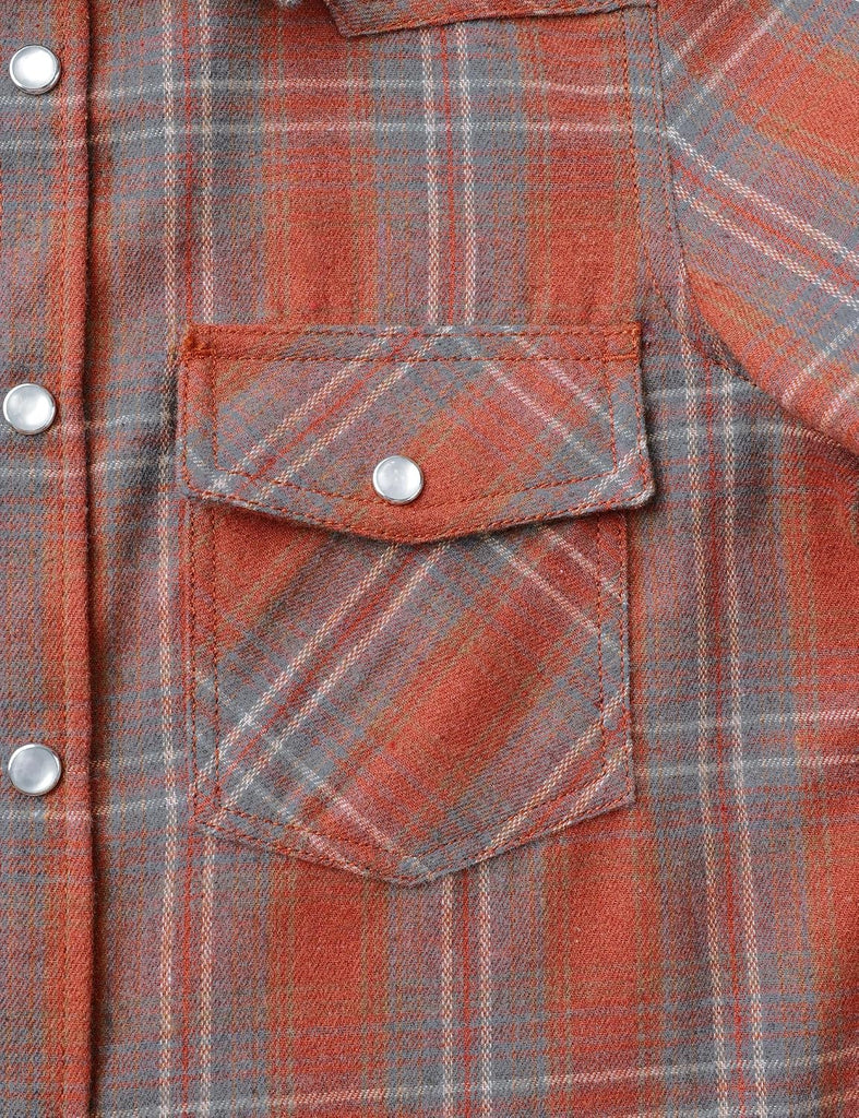 Boys Flannel Shirts Pearl Snap Western Long Sleeve Plaid Shirts
