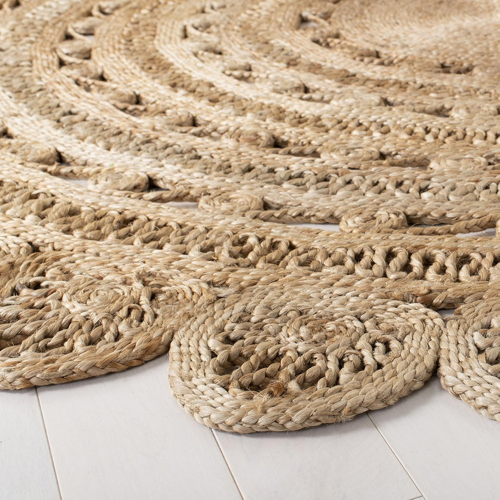 Natural Fiber Collection Area Rug - 5' Round, Natural, Handmade Boho Charm Braided Jute, Ideal for High Traffic Areas