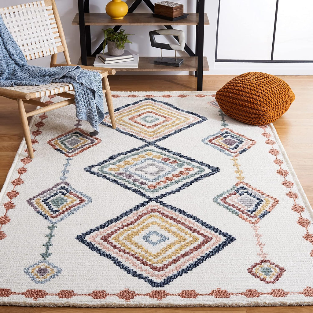 Marrakech Area Rug - 9' x 12', Ivory & Multi, Moroccan Boho Tribal Rustic Design, Non-Shedding & Easy Care